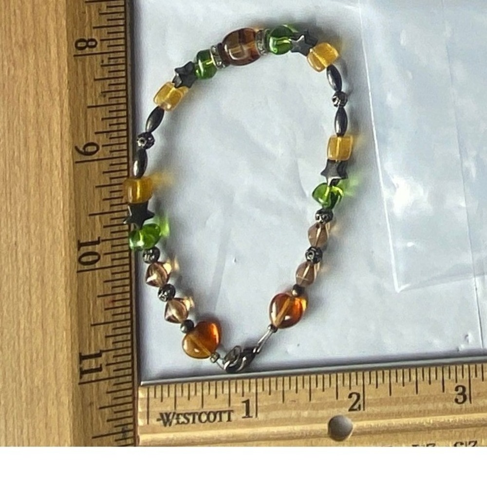 Multicolor Beaded Charm‎ Bracelet Glass Beads Silver Tone Chain